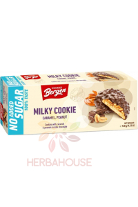 Obrázek pro Bergen Cookie Sušenky s karamelem a arašídy v mléčné čokoládě bez cukru (100g)