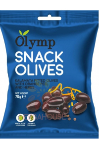 Obrázek pro Olymp Snack Olivy Kalamata bez pecky s pomerančovou kůrou a bylinkami (70g)