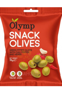 Obrázek pro Olymp Snack Zelené Olivy bez pecky s chilli paprikou a bylinkami (70g)