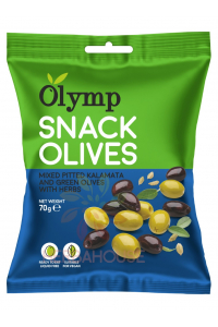 Obrázek pro Olymp Snack Olives Mix Kalamata tmavé a zelené olivy bez pecky s bylinkami (70g)