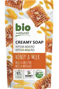 Obrázek pro Bio Naturell Tekuté krémové mýdlo Med a mléko - náhradní náplň (460ml)