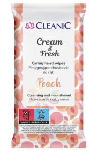 Obrázek pro Cleanic Cream & Fresh Peach ošetřující vlhčené ubrousky na ruce (15ks)
