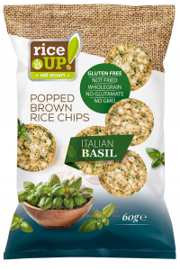 Obrázek pro RiceUP! Bezlepkové celozrnné rýžové chipsy z hnědé rýže s italskou bazalkou (60g)