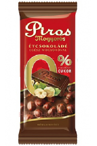 Obrázek pro Piros Mogyorós Bezlepková hořká čokoláda s lískovými oříšky bez přidaného cukru (70g)
