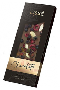 Lissé Mléčná čokoláda s rybízem, višněmi a mandlemi se sladidlem (100g) Obrázek pro Lissé Mléčná čokoláda s rybízem, višněmi a mandlemi se sladidlem (100g)