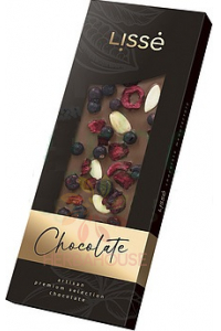 Lissé Hořká čokoláda s rybízem, malinami a kešu oříšky se sladidlem (100g) Obrázek pro Lissé Hořká čokoláda s rybízem, malinami a kešu oříšky se sladidlem (100g)