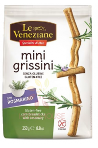 Le Veneziane Mini Grissini Bezlepkové kukuřičné tyčinky s rozmarýnem (250g) Obrázek pro Le Veneziane Mini Grissini Bezlepkové kukuřičné tyčinky s rozmarýnem (250g)