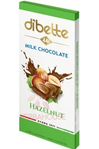 Obrázek pro Diabette Choco Mléčná čokoláda s fruktózou plněná kakaovým krémem s lískovo-oříškovou příchutí (80g)