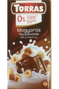 Obrázek pro Torras Bezlepková mléčná čokoláda s lískovými ořechy bez přidaného cukru (75g)