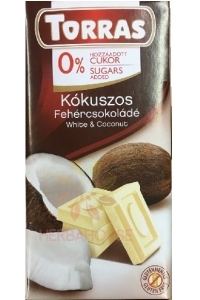 Obrázek pro Torras Bezlepková bílá čokoláda s kokosem bez přidaného cukru (75g)