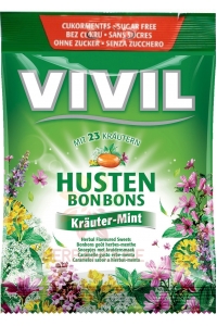 Obrázek pro Vivil Husten Bonbons drops bez cukru bylinkově-mentolové s 23 bylinami (60g)