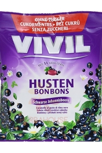 Obrázek pro Vivil Husten Bonbons drops bez cukru černý rybíz s 11 bylinami (60g)