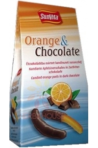 Obrázek pro SunVita Kandovaná pomerančová kůra v hořké čokoládě (150g)