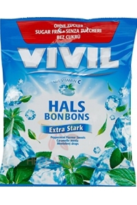 Obrázek pro Vivil Hals Bonbons drops bez cukru extra silný mentol + vitamín C (60g)