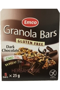 Obrázek pro Emco Bezlepkové Granola tyčinky s hořkou čokoládou 5 x 25g (125g)