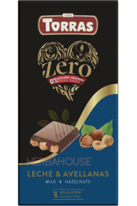 Obrázek pro Torras Zero Bezlepková mléčná čokoláda s celými lískovými oříšky bez přidaného cukru (150g)