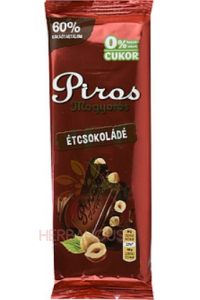 Obrázek pro Piros Mogyorós Bezlepková hořká čokoláda s lískovými oříšky bez přidaného cukru (80g)