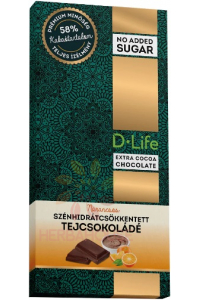 Obrázek pro D-Life Mléčná čokoláda pomeranč se sníženým obsahem sacharidů (80g)