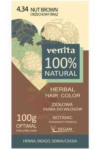 Obrázek pro Venita 100% přírodní barva na vlasy 4.34 - oříškově hnědá (100g)