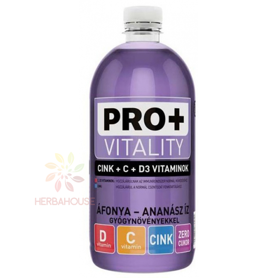 Obrázek pro PRO+ Vitality Nesycený nízkoenergetický nápoj s vitamínem C, D3, zinku a sladidly - borůvka, ananas (750ml)