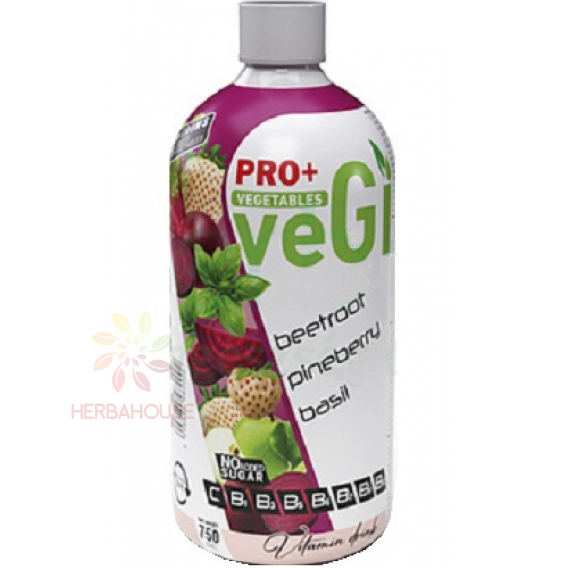 Obrázek pro PRO+ Vegetables Nesycený nízkoenergetický nápoj s vitamínem C, B1, B6, B12 a sladidly - červená řepa, borovice, jablko, bazalka (750ml)