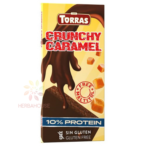 Obrázek pro Torras Crunchy Caramel Bezlepková Hořká čokoláda s extrudovaným sójovým proteinem slazená erytritolem a stévií - slaný karamel (100g)