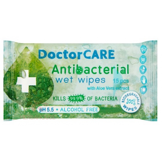 Obrázek pro DoctorCare Antibakteriální vlhčené utěrky s extraktem z Aloe Vera (15ks)