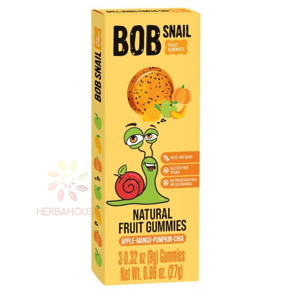 Obrázek pro Bob Snail Gummies Ovocné gumové bonbóny bez přidaného cukru - jablko, mango, dýně, chia semínka (27g)