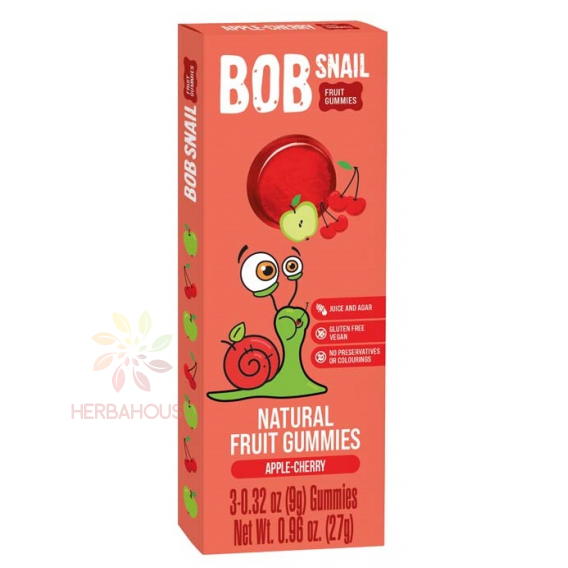 Obrázek pro Bob Snail Gummies Ovocné gumové bonbóny bez přidaného cukru - jablko, třešeň (27g)