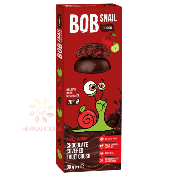 Obrázek pro Bob Snail Choco Ovocná pochoutka v čokoládě bez přidaného cukru - jablko, třešeň (30g)