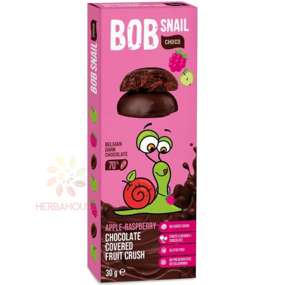 Obrázek pro Bob Snail Choco Ovocná pochoutka v čokoládě bez přidaného cukru - jablko, malina (30g)