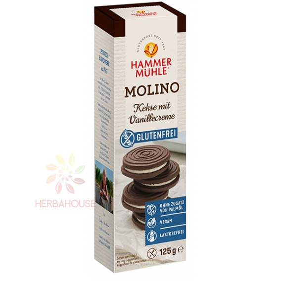 Obrázek pro Hammermühle Molino Sandwich kakaové sušenky plněné vanilkovým krémem bez lepku a laktózy (125g)