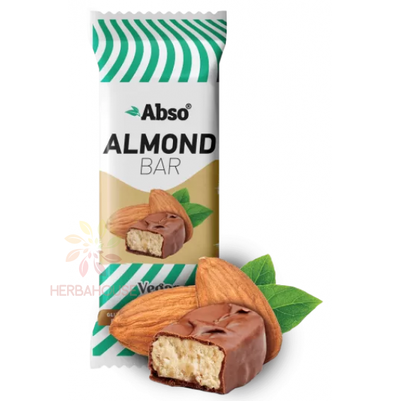 Obrázek pro Abso Vegan Bezlepková mandlová tyčinka máčená v mléčné čokoládě bez cukru (35g)