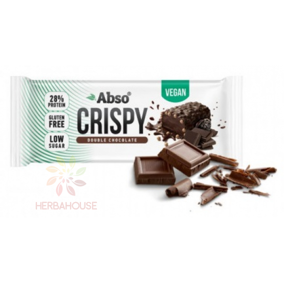 Obrázek pro Abso Vegan Crispy Bezlepková proteinová tyčinka máčená v hořké čokoládě se sladidly - dvojitá čokoláda (50g)
