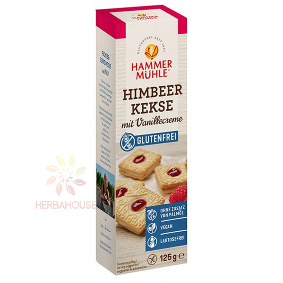 Obrázek pro Hammermühle Malinové sušenky s vanilkovým krémem bez lepku a laktózy (125g)