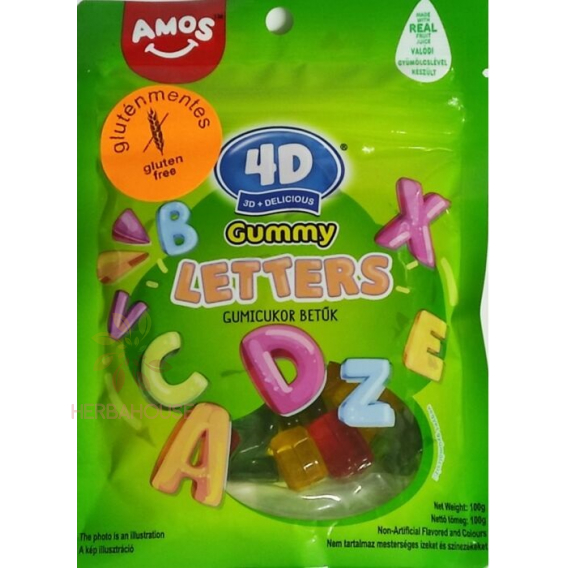 Obrázek pro Amos 4D Fun&Play Bezlepkové gumové bonbóny ovocný mix - písmenka (100g)