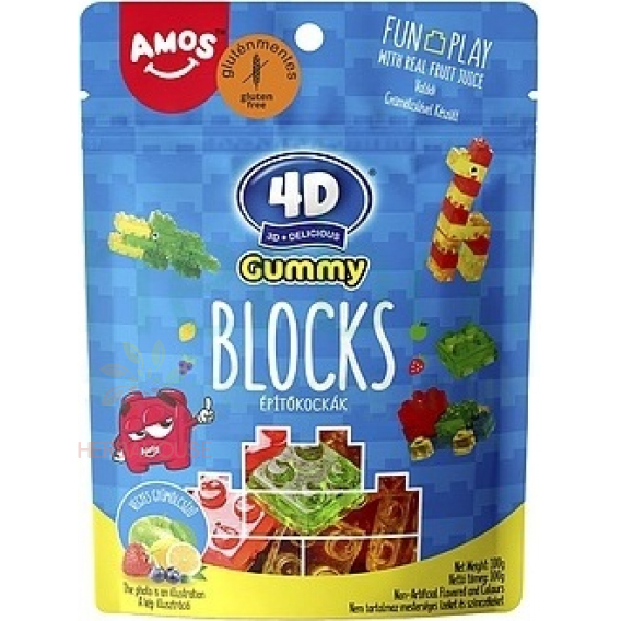 Obrázek pro Amos 4D Fun&Play Bezlepkové gumové bonbóny ovocný mix - kostky (100g)