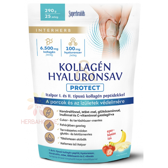 Obrázek pro Interherb Protect Prášek kolagen a kyselina hyaluronová se sladidlem - jahoda a banán (290g)