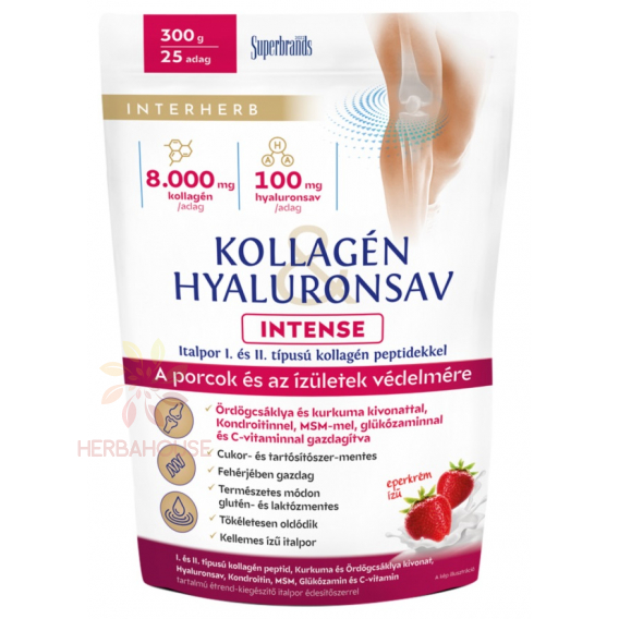 Obrázek pro Interherb Intense Prášek kolagen a kyselina hyaluronová se sladidlem - jahodový krém (300g)