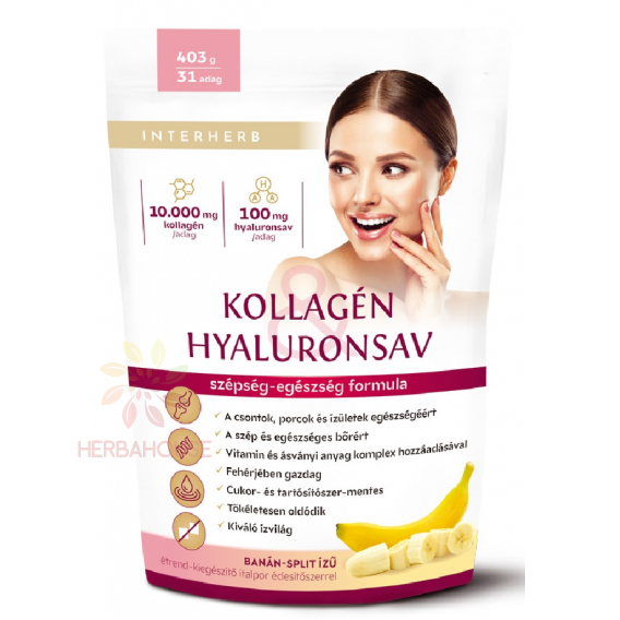 Obrázek pro Interherb Prášek kolagen a kyselina hyaluronová se sladidlem - banana split (403g)