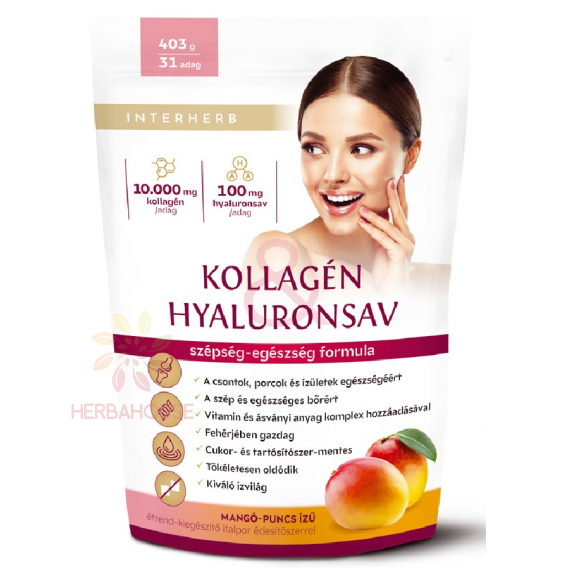 Obrázek pro Interherb Prášek kolagen a kyselina hyaluronová se sladidlem - mango a punč (403g)