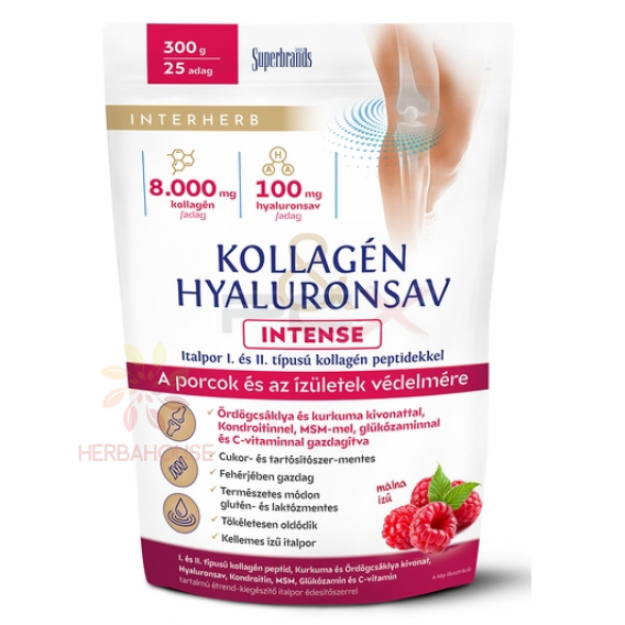 Obrázek pro Interherb Intense Prášek kolagen a kyselina hyaluronová se sladidlem - malina (300g)