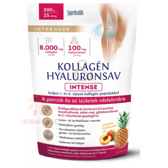 Obrázek pro Interherb Intense Prášek kolagen a kyselina hyaluronová se sladidlem - ananas a broskev (300g)