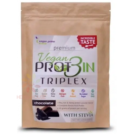 Obrázek pro Vegan Prime Vegan Prot3in Triplex bez přidaného cukru se stévií - čokoláda (550g)