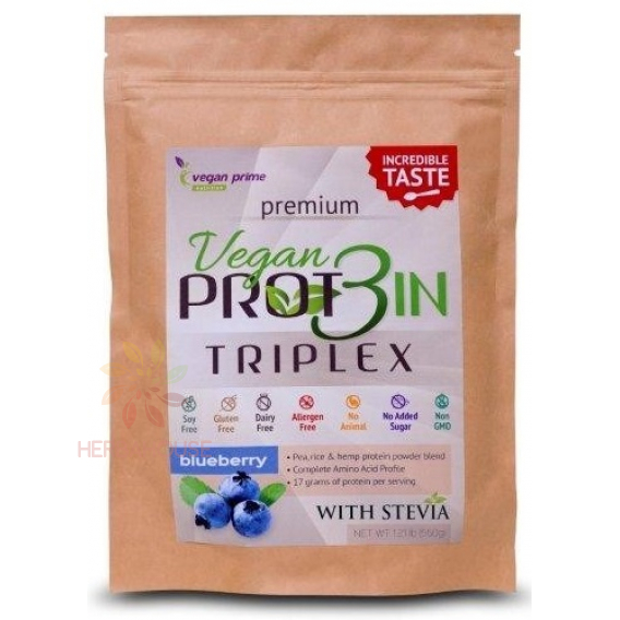 Obrázek pro Vegan Prime Vegan Prot3in Triplex bez přidaného cukru se stévií - borůvka (550g)