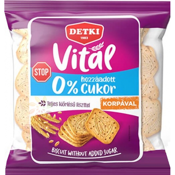 Obrázek pro Detki Vital cukor STOP Celozrnné sušenky bez cukru s otrubami (180g)