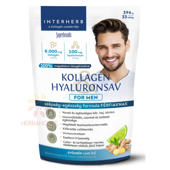 Obrázek pro Interherb for Men Prášek kolagen a kyselina hyaluronová pro muže - zázvor a limetka (396g)