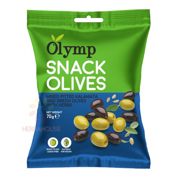 Obrázek pro Olymp Snack Olives Mix Kalamata tmavé a zelené olivy bez pecky s bylinkami (70g)