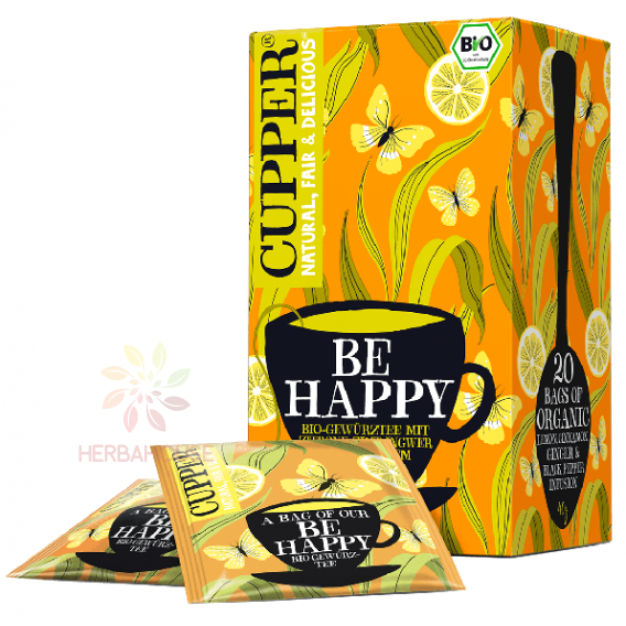 Obrázek pro Cupper® Be Happy Bio ovocně-bylinný čaj porcovaný s citronem, skořicí, zázvorem & pepřem (20ks)