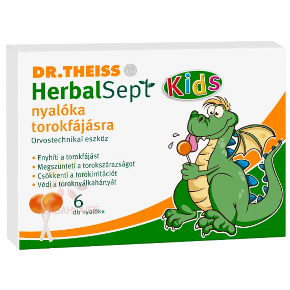 Obrázek pro Dr.Theiss HerbalSept Kids lízátka na bolest v krku (6ks)